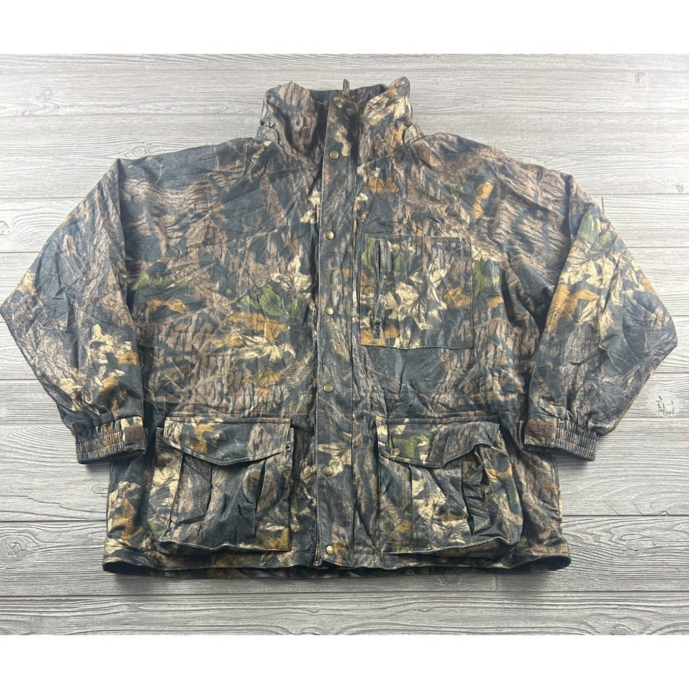 Cabelas Dry Plus Camo Outdoor Jacket Lined Full Zip Mens XL Extra Large Brown